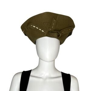 Vintage Mr. John Olive Wool Felt Studded Hat Avant Garde Art-to-Wear Sz S 7-3/8